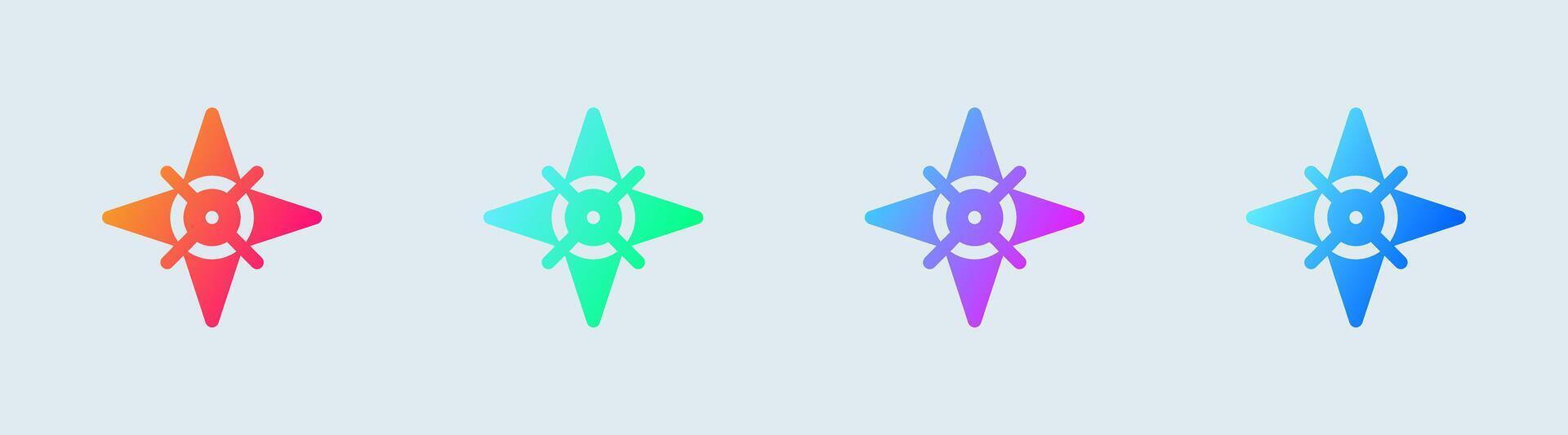 Brújula sólido icono en degradado colores. exploración señales ilustración. vector
