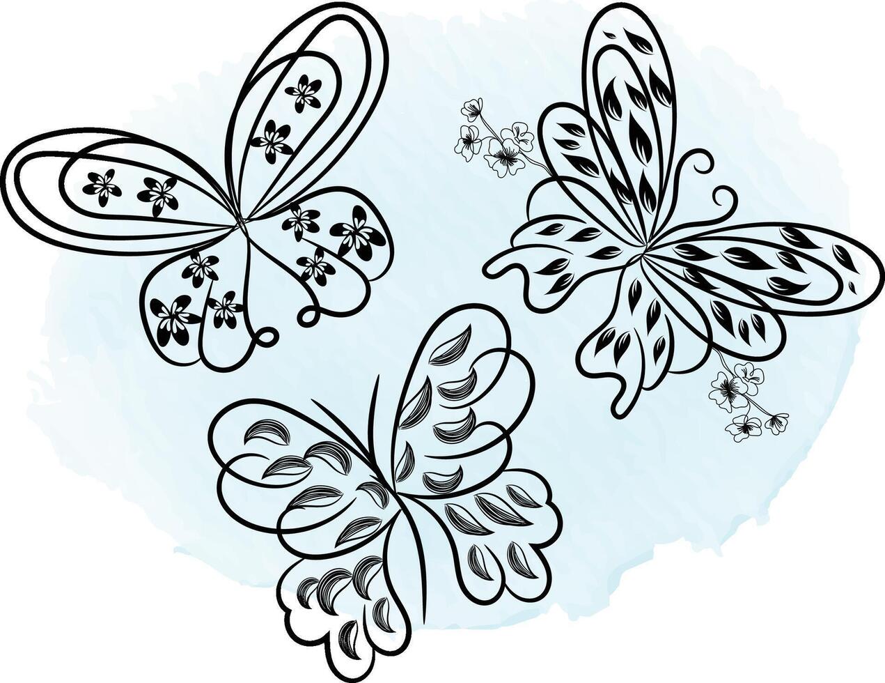 Butterfly outline with drawn details collection vector