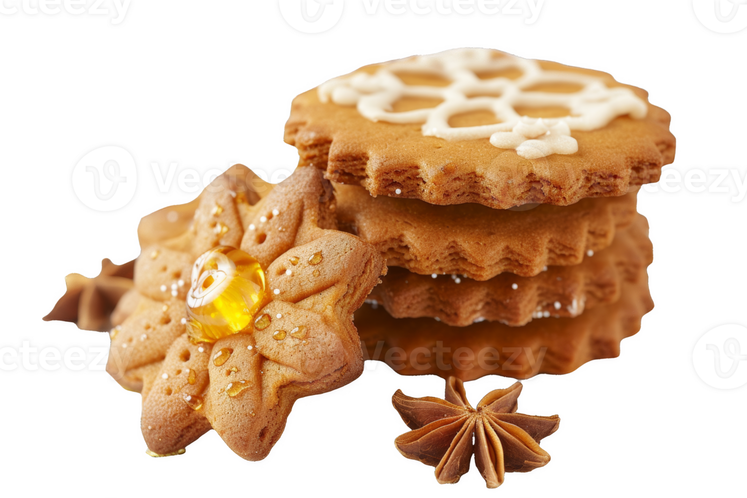 Honey Gingerbread Cookies With Decorative Icing png