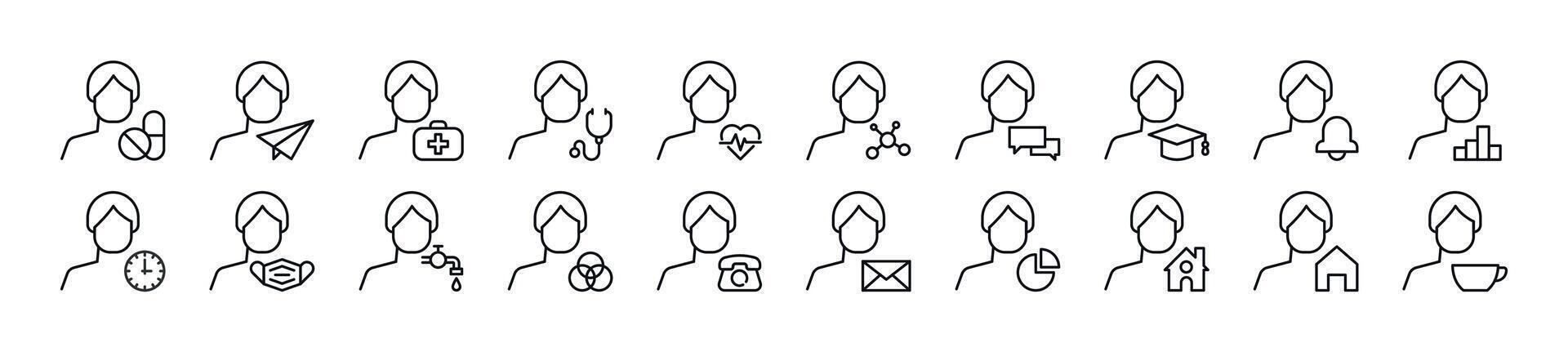 Male user linear icons collection. Editable stroke. Simple linear illustration for web sites, newspapers, articles book vector