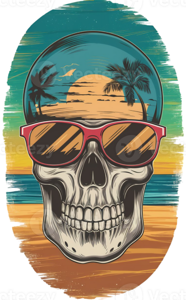 graphic summer skull on the background of the holiday sea png