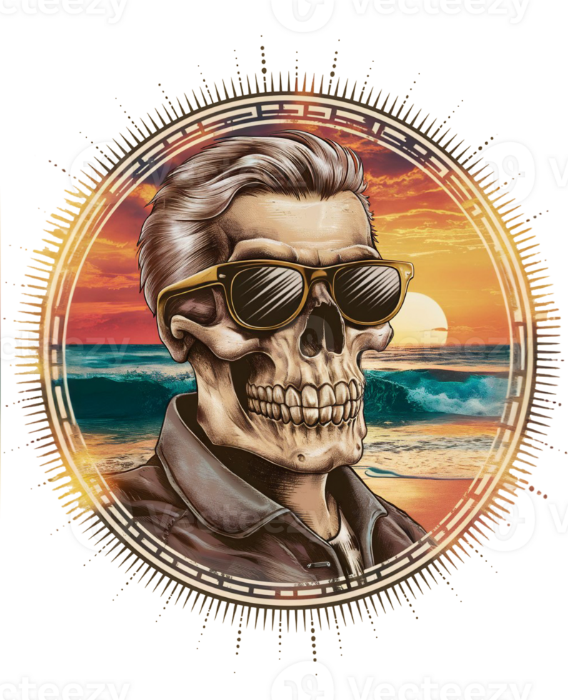 graphic summer skull on the background of the holiday sea png