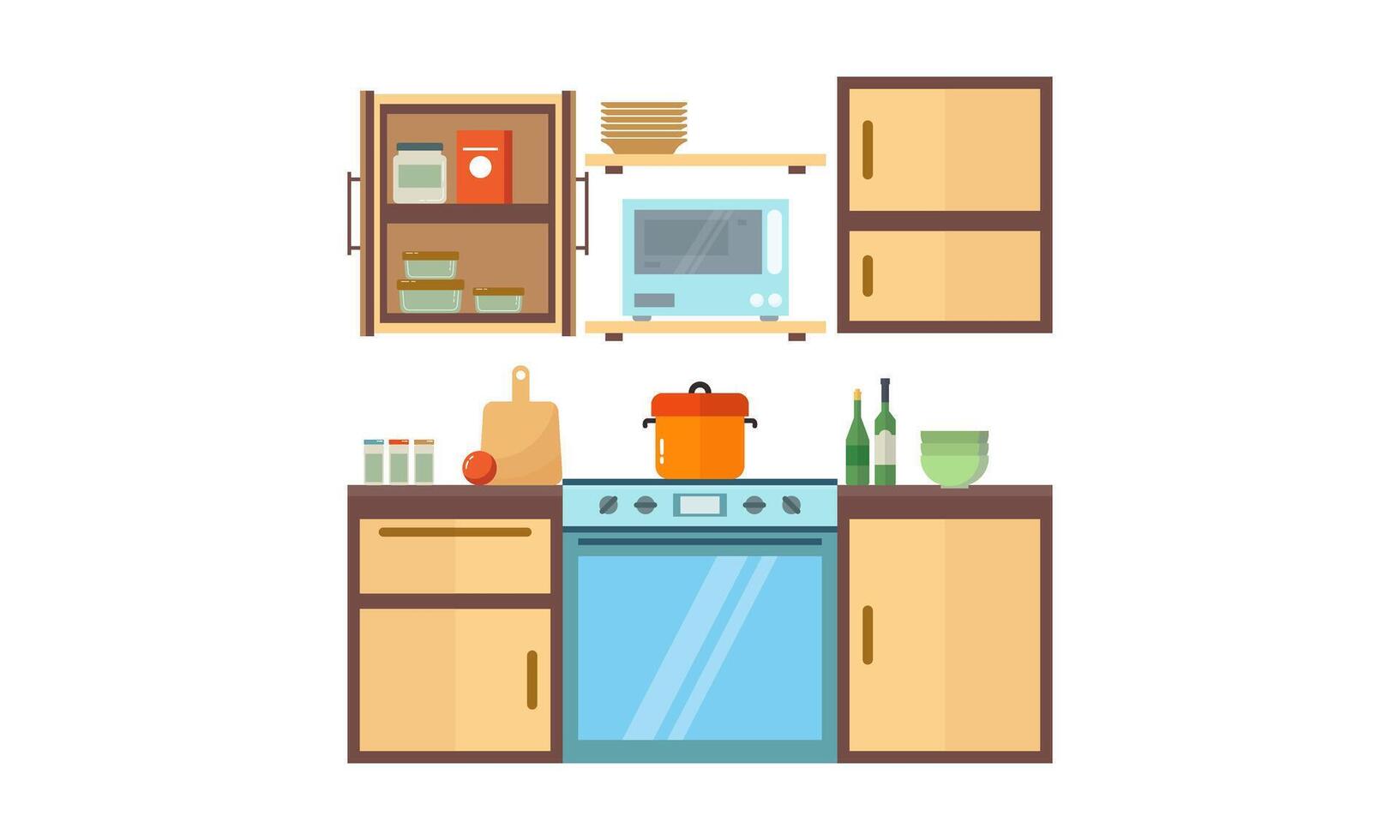 hogar batería de cocina, comida y dispositivos en color plano ilustración vector