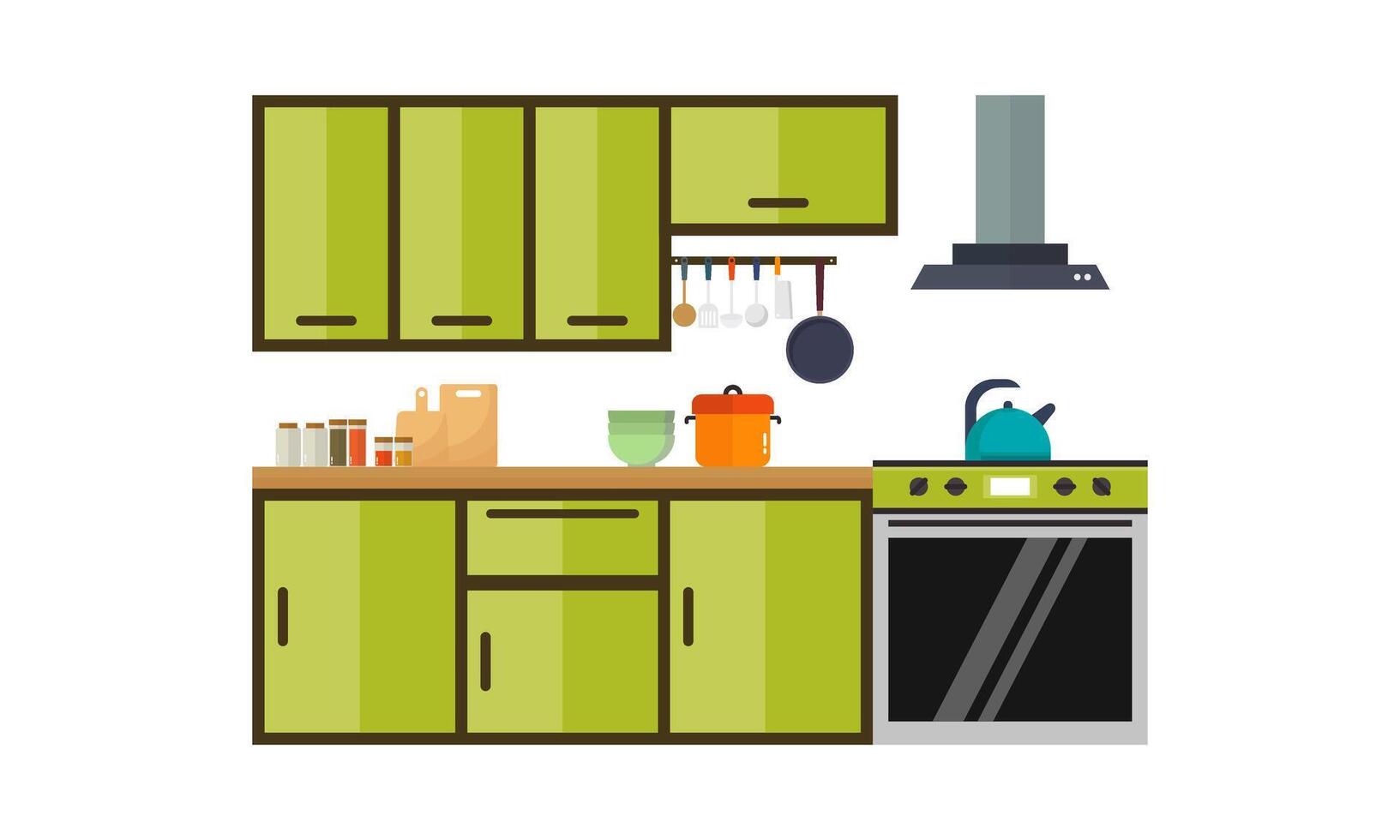 hogar batería de cocina, comida y dispositivos en color plano ilustración vector