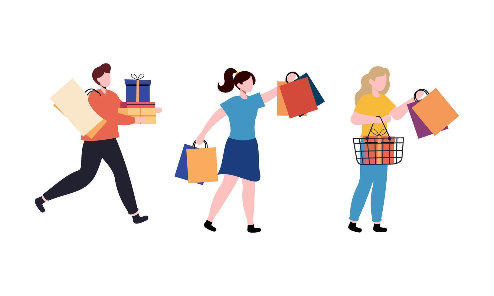 Collection of people carrying shopping bags with purchases illustration vector