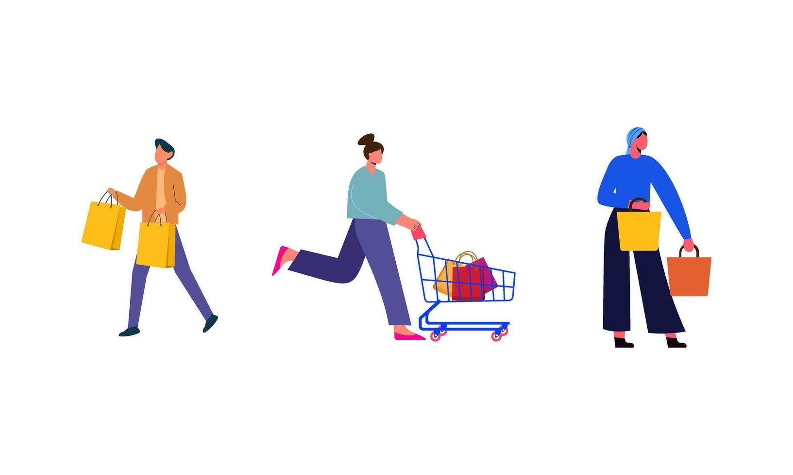 Collection of people carrying shopping bags with purchases illustration vector