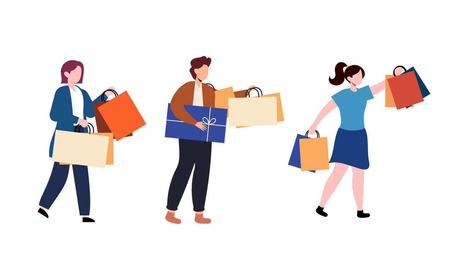 Collection of people carrying shopping bags with purchases illustration vector