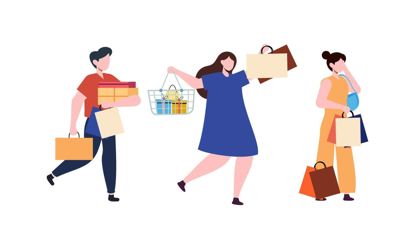 Collection of people carrying shopping bags with purchases illustration vector