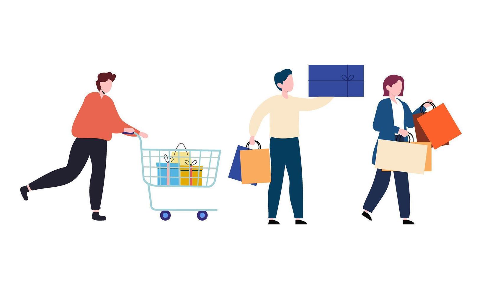 Collection of people carrying shopping bags with purchases illustration vector