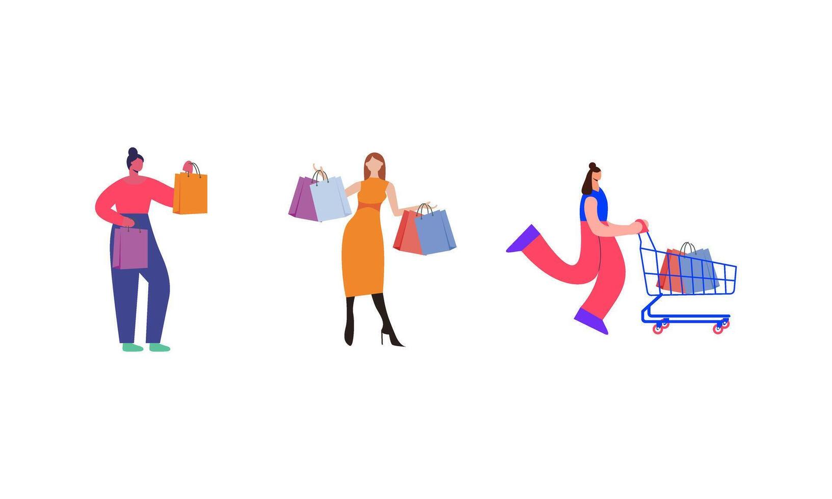 Collection of people carrying shopping bags with purchases illustration vector