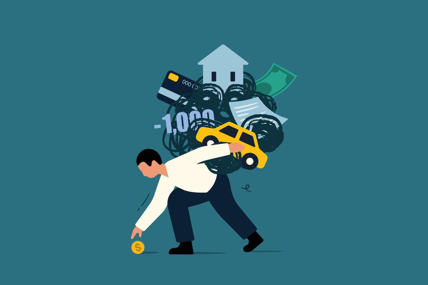 Financial Distress, Man or Businessman Bearing Debt Burden. vector
