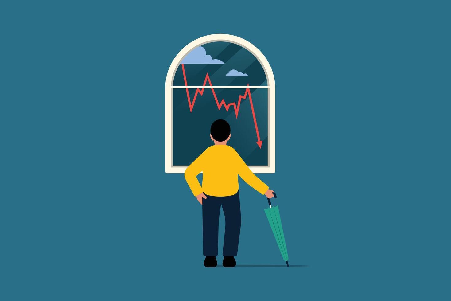 riesgo y incertidumbre, inversión volatilidad. previsión el impredecible. negocio líderes soportar el tumultuoso valores mercado clima. clima estrategia concepto. vector