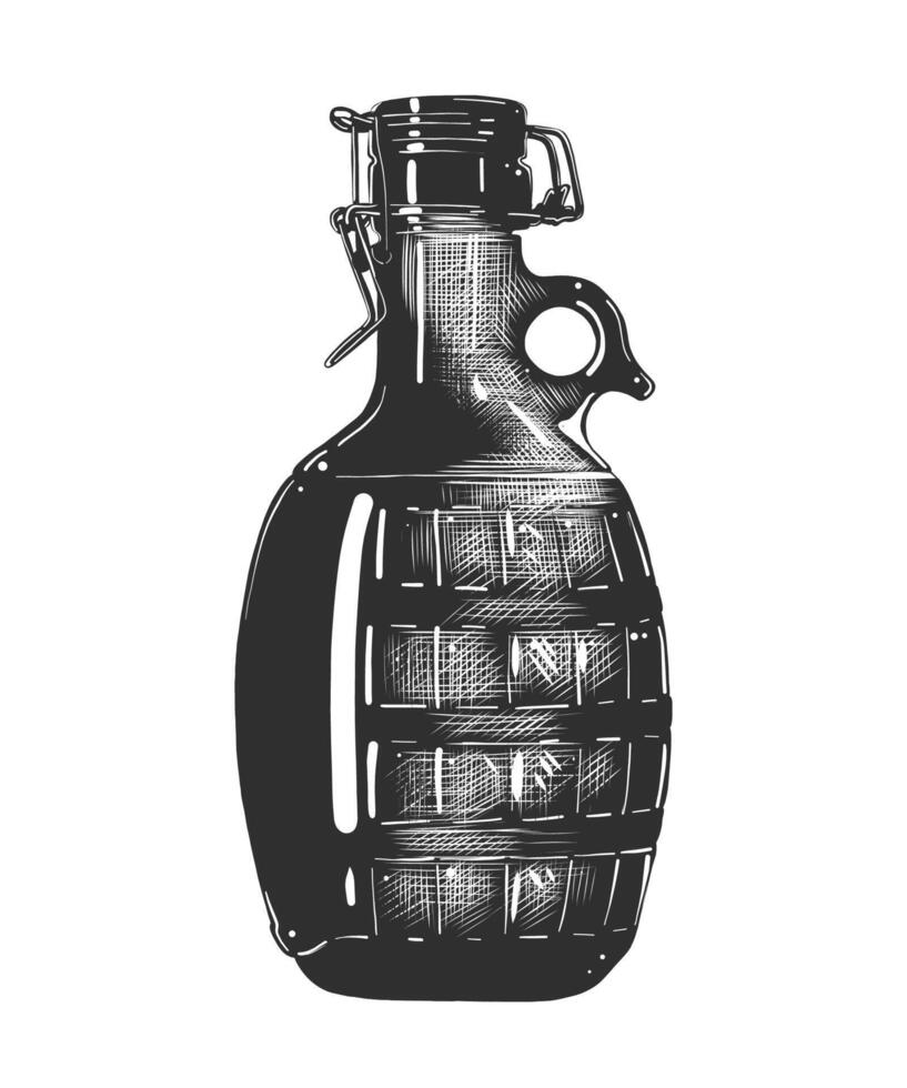 Engraved style illustration for posters, decoration and print. Hand drawn sketch of bottle of beer in monochrome isolated on white background. Detailed vintage woodcut style drawing. vector