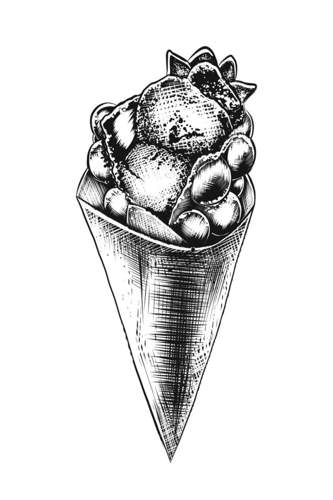 engraved style illustration for posters, decoration and print. Hand drawn sketch of Hong Kong waffle in monochrome isolated on white background. Detailed vintage woodcut style drawing. vector