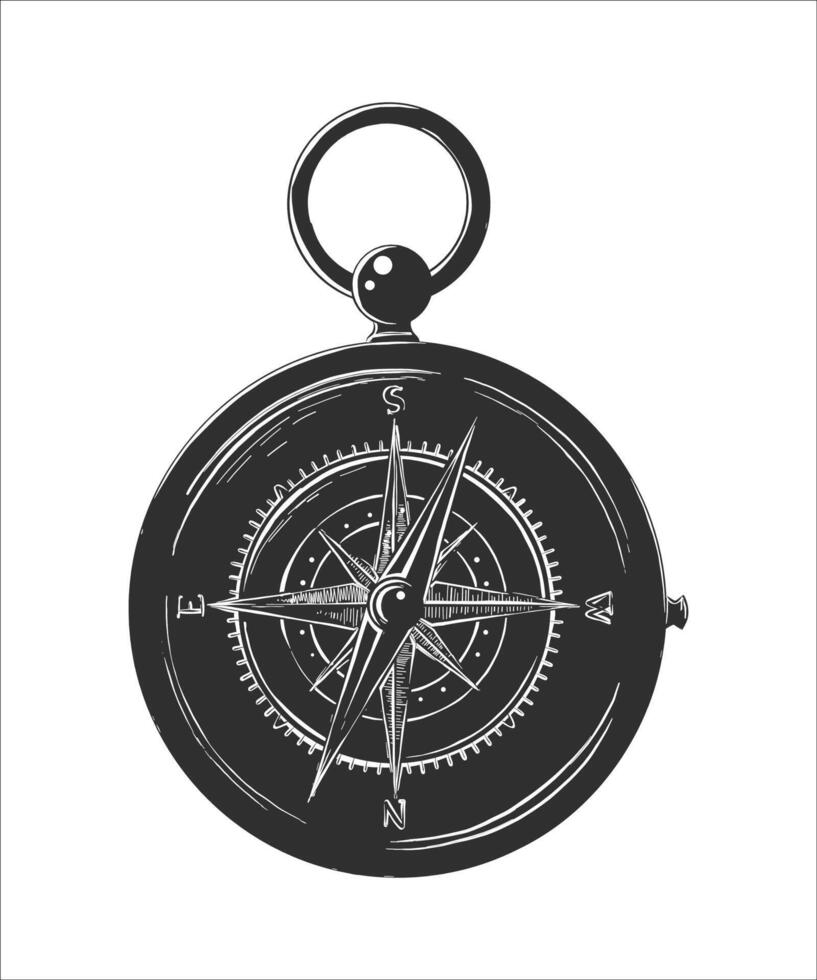 engraved style illustration for posters, decoration and print. Hand drawn sketch of compass in monochrome isolated on white background. Detailed vintage woodcut style drawing. vector