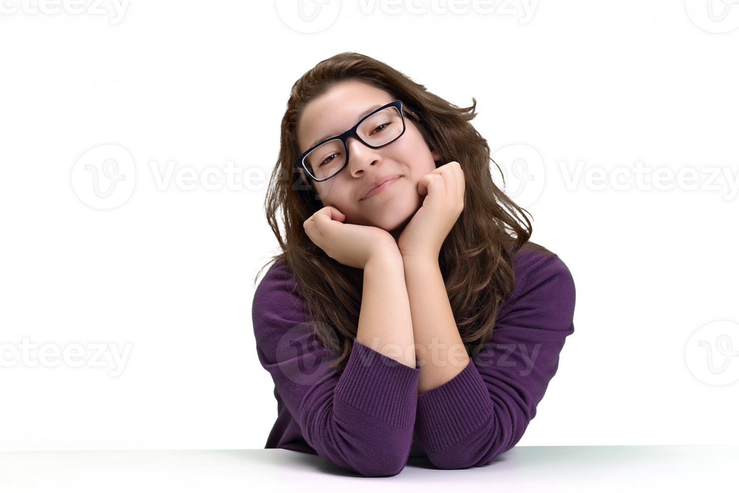 young and friendly teacher at her desk in front of the class on neutral background png