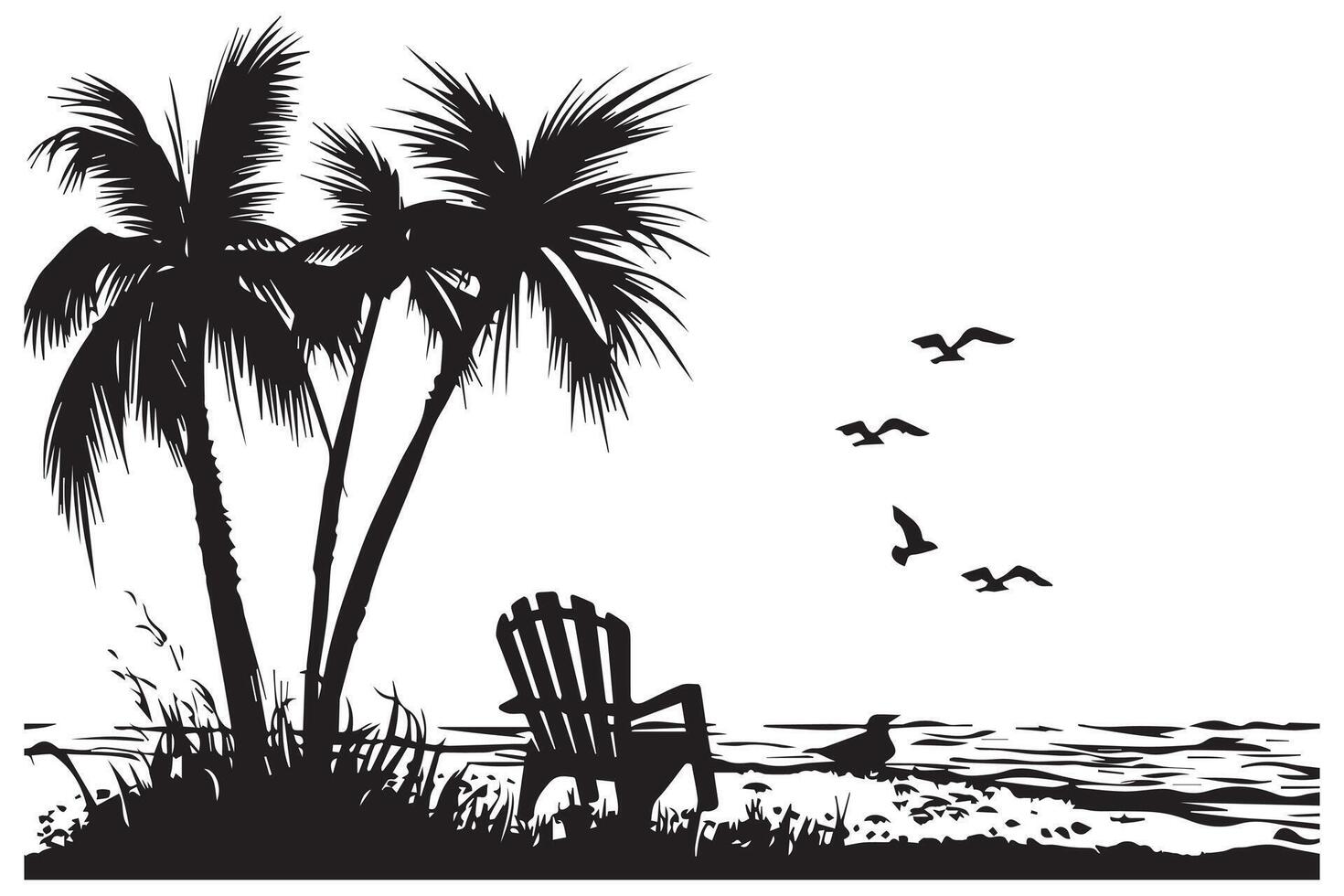 Beach Black and White Isolated Icon illustration vector