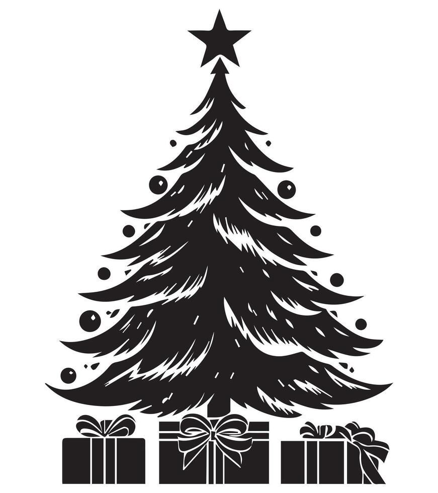 Christmas tree silhouette with gifts vector