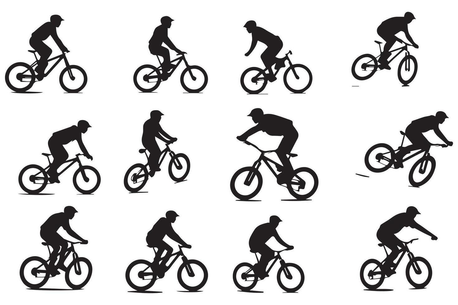 Cyclist jumping Silhouette set vector