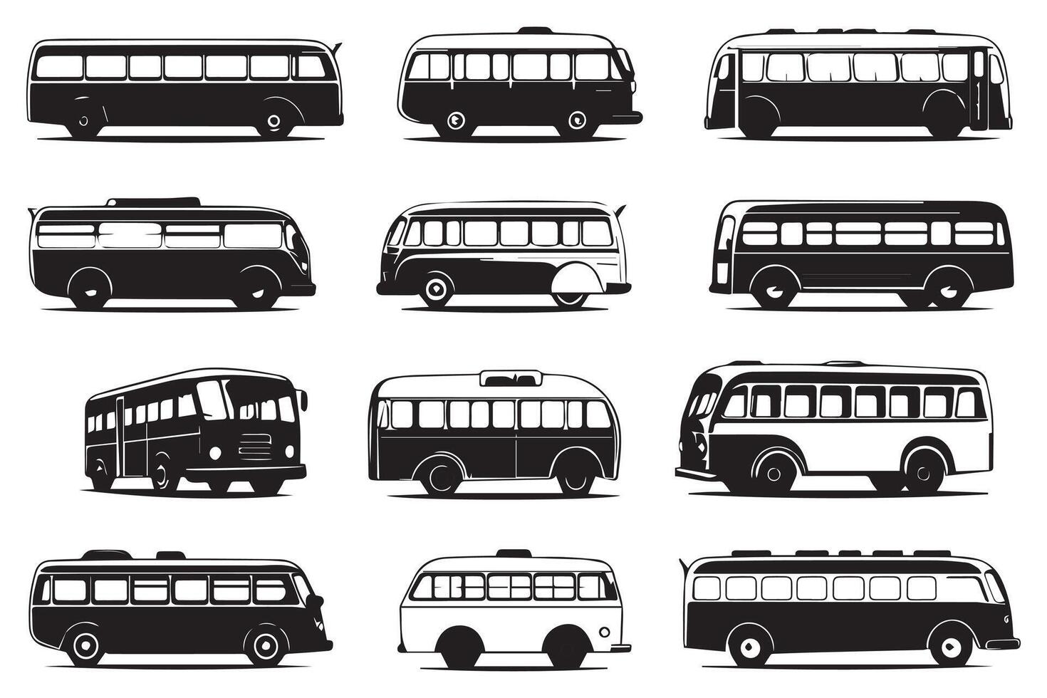 Set of bus black Silhouette vector