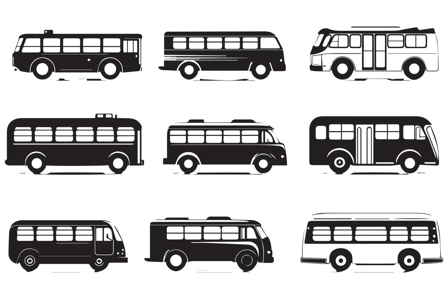 Set of bus black Silhouette vector