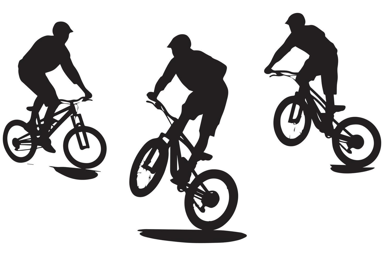 Cyclist jumping Silhouette set vector