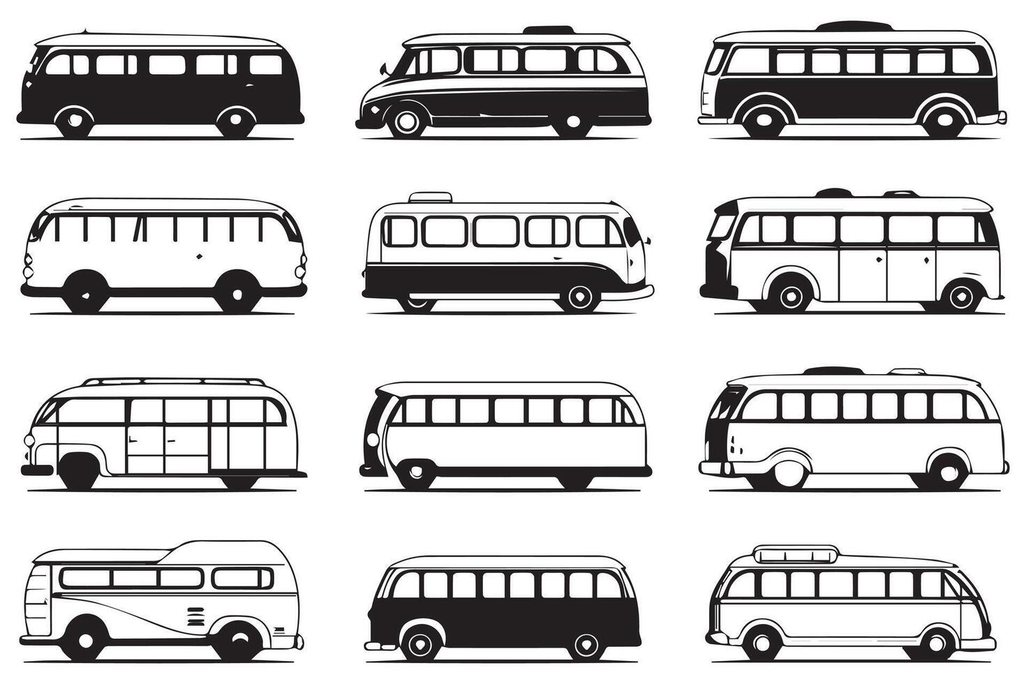 Bus black illustration isolated on white background. Hand drawn illustration vector