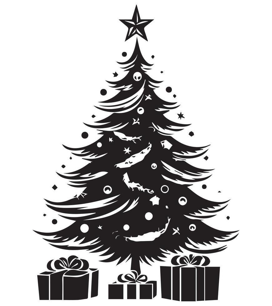Christmas tree silhouette with gifts vector