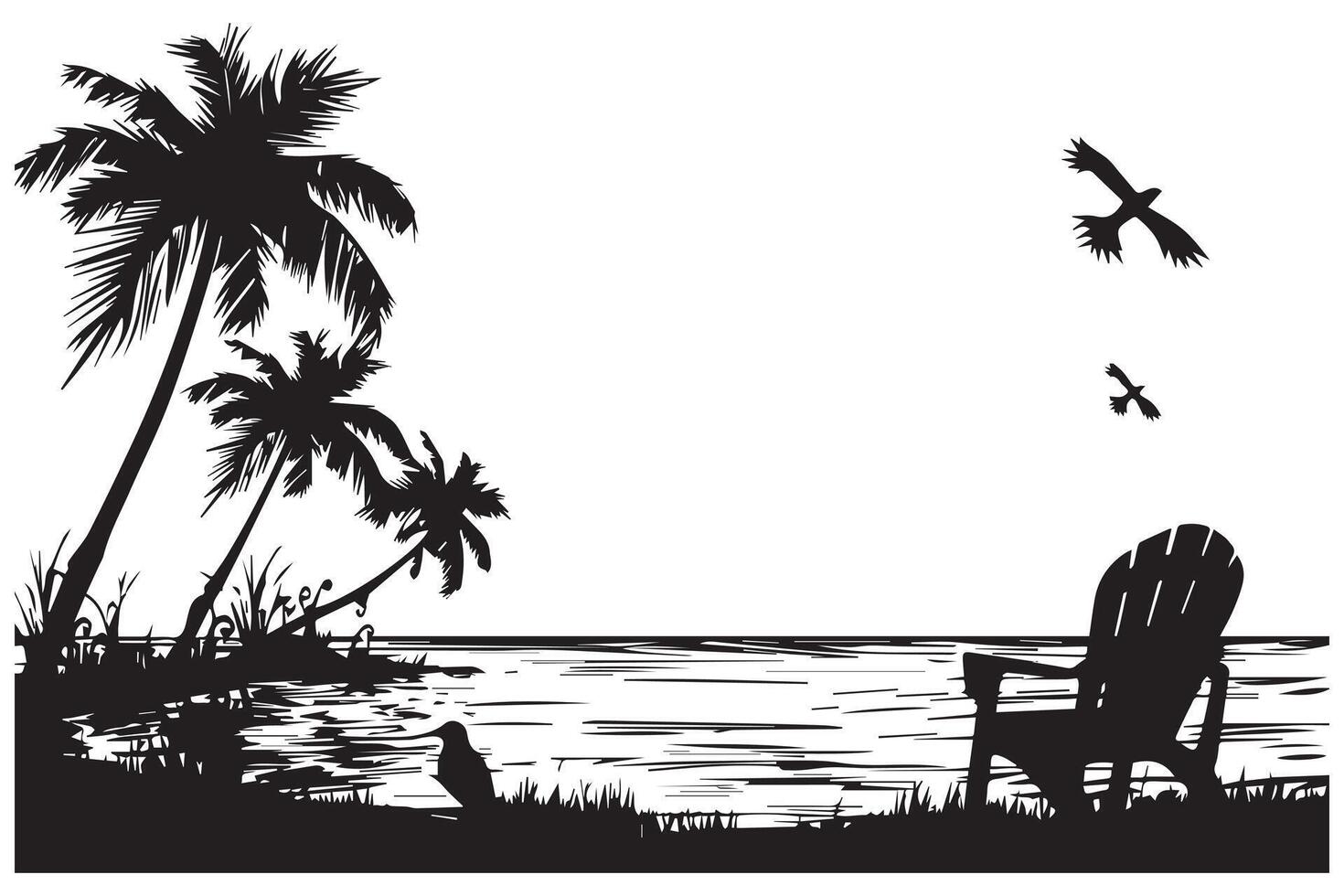 Beach Black and White Isolated Icon illustration vector