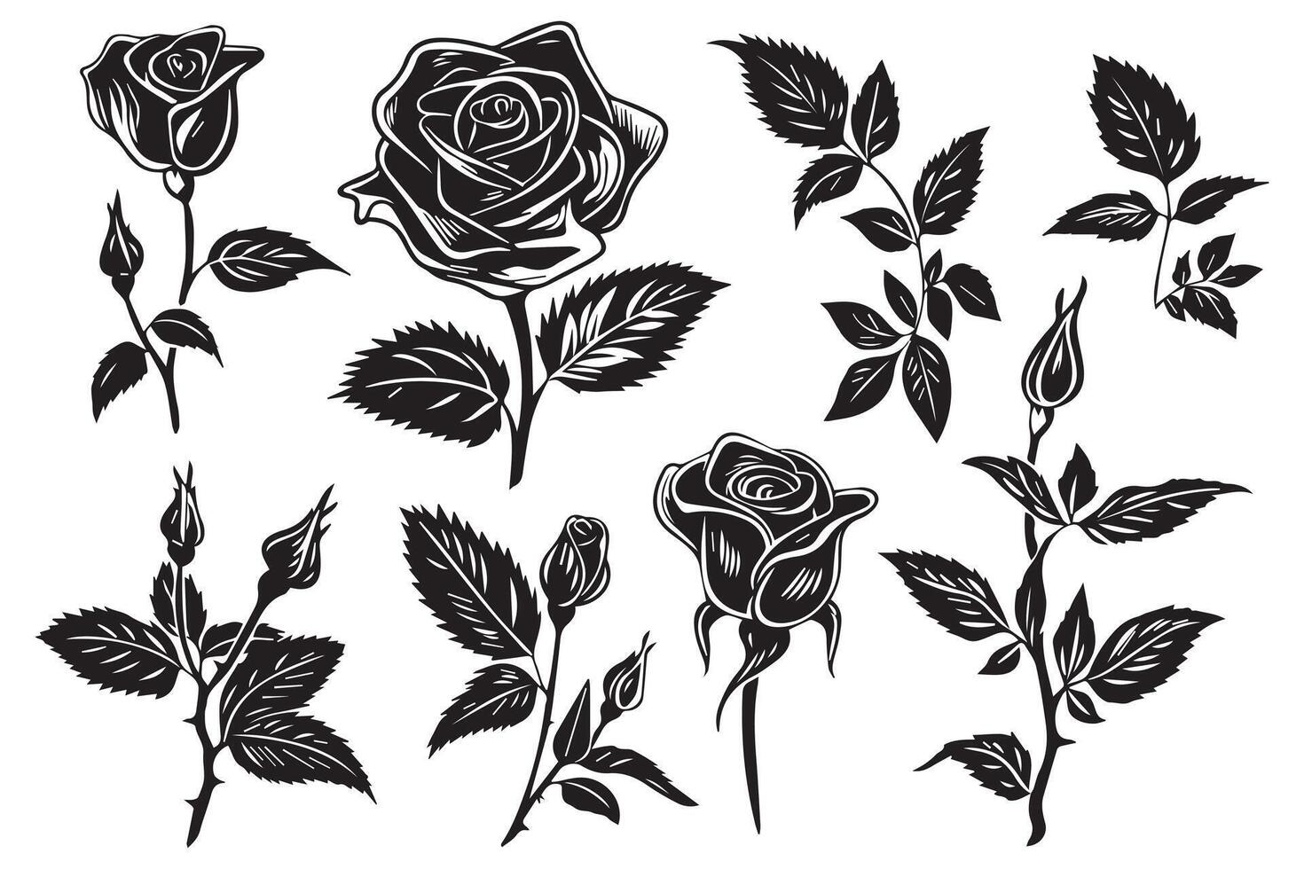 hermosa Rosa flores silueta conjunto aislado en blanco antecedentes vector