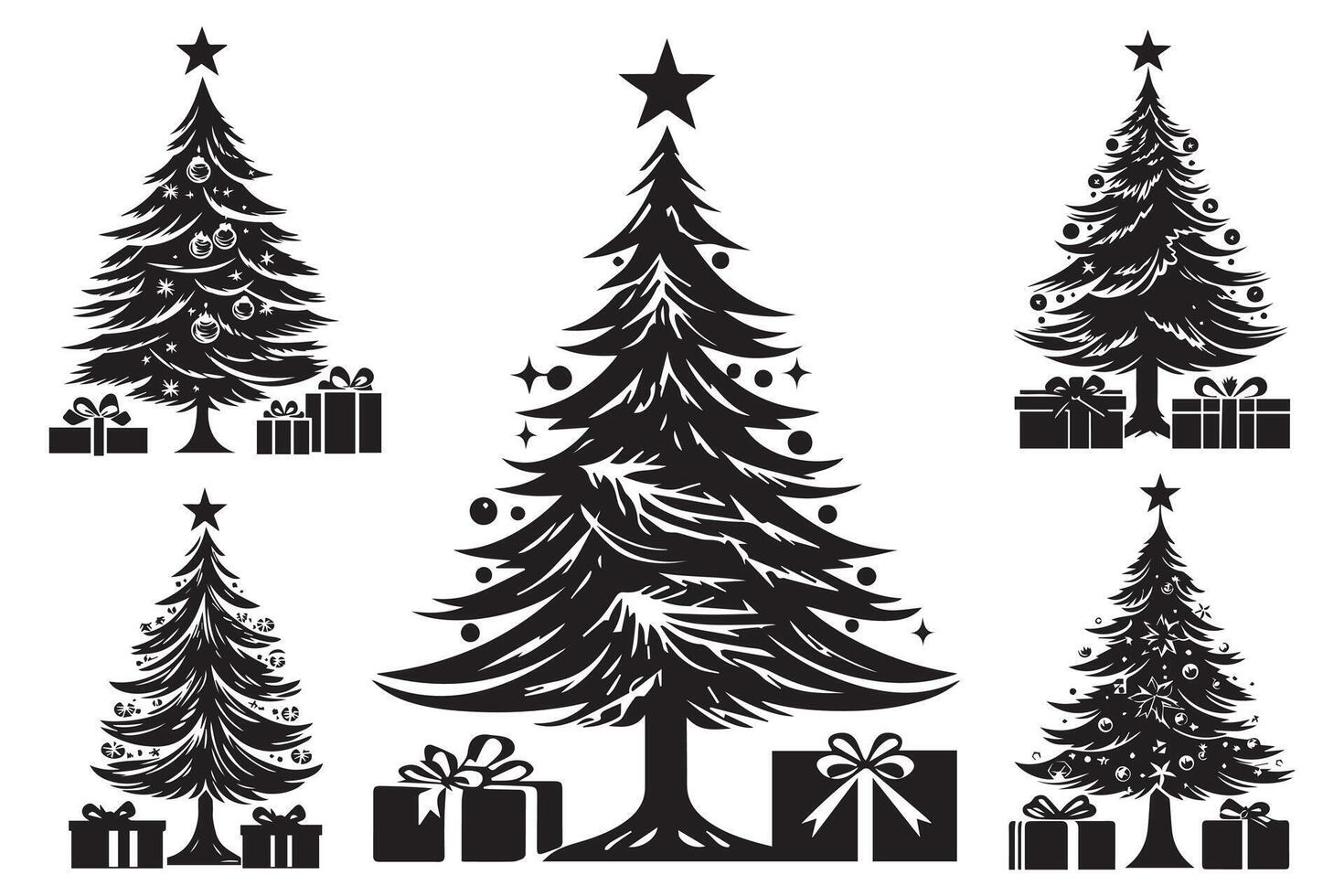 Christmas Trees and Gifts Silhouette vector
