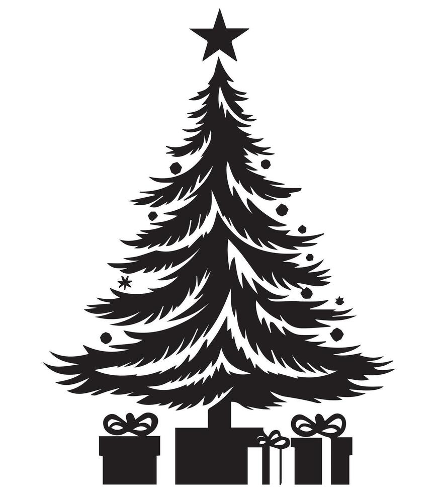 conjunto de nuevo año, Navidad arboles con regalos silueta diseño aislado vector