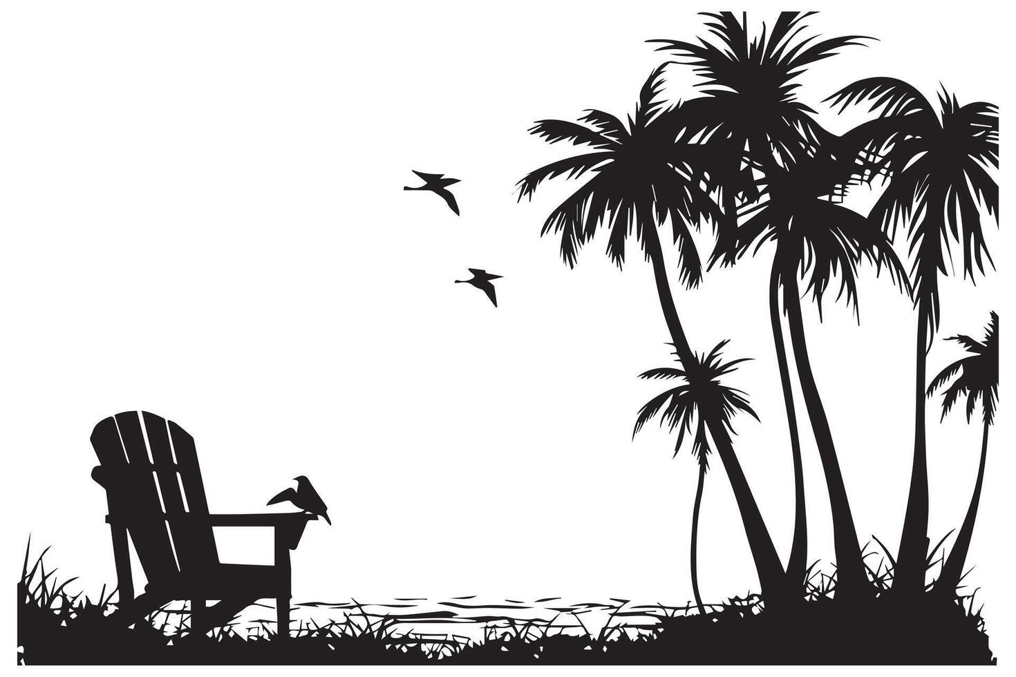 Silhouette of the beach, a resting place on the beach during sunset vector