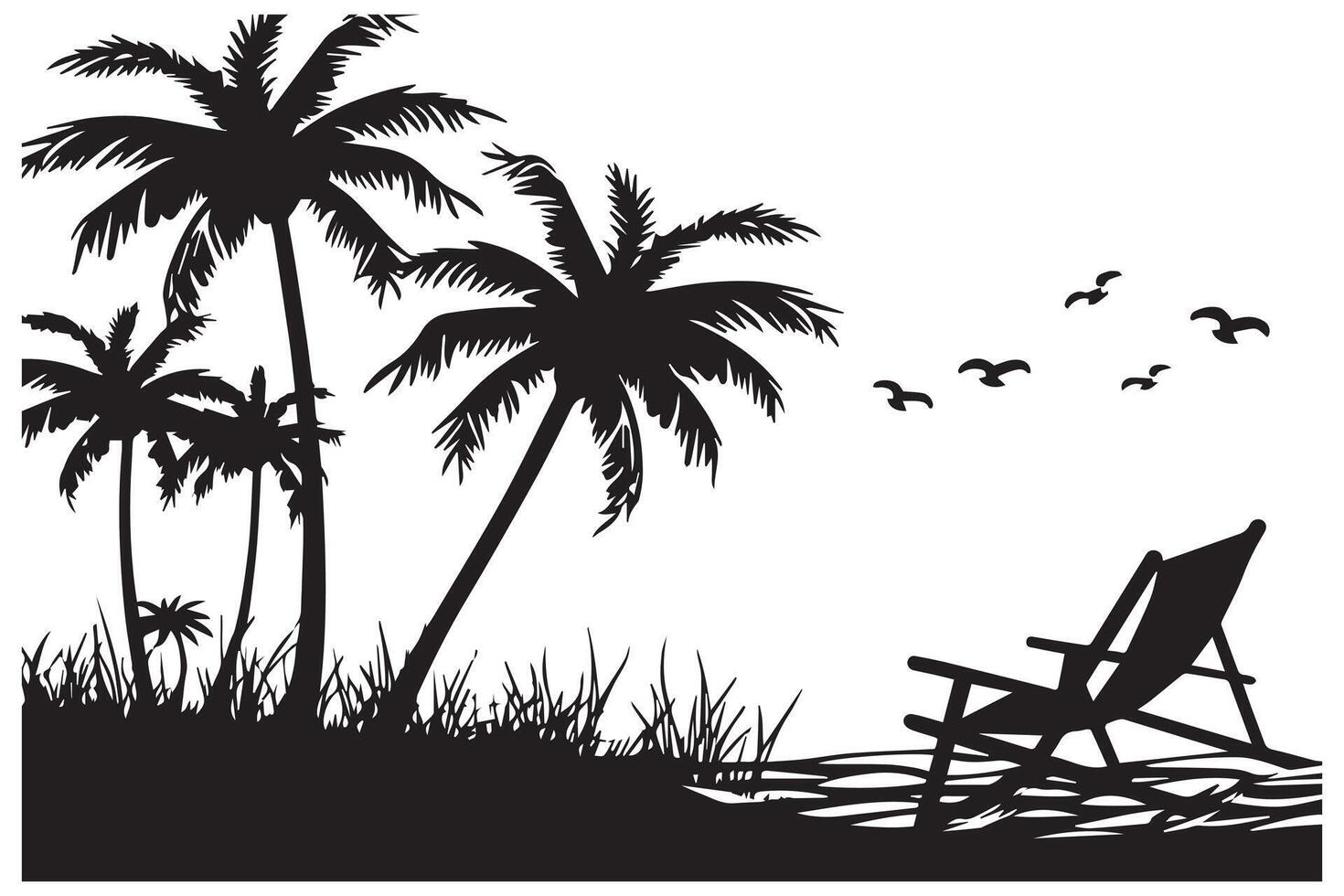 Beach Black and White Isolated Icon illustration vector