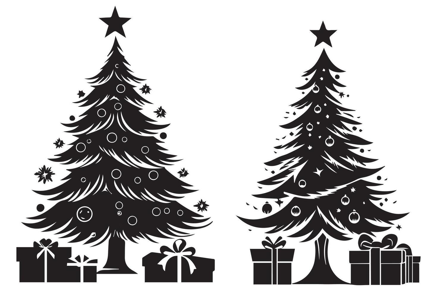 christmas tree gift box Silhouette vector