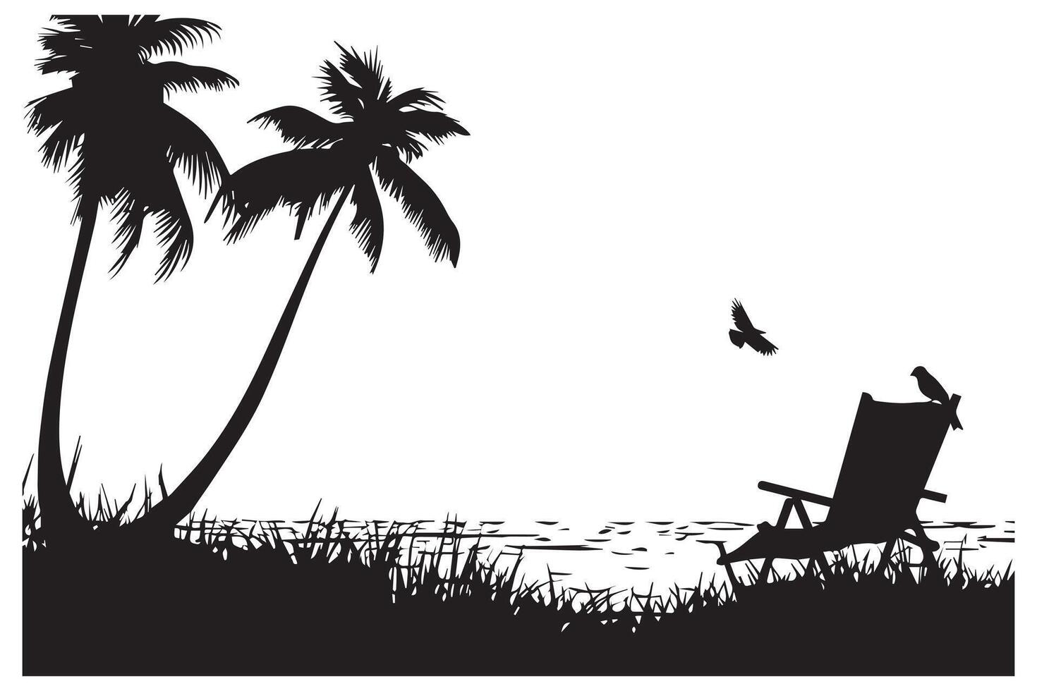 Silhouette of the beach, a resting place on the beach during sunset vector