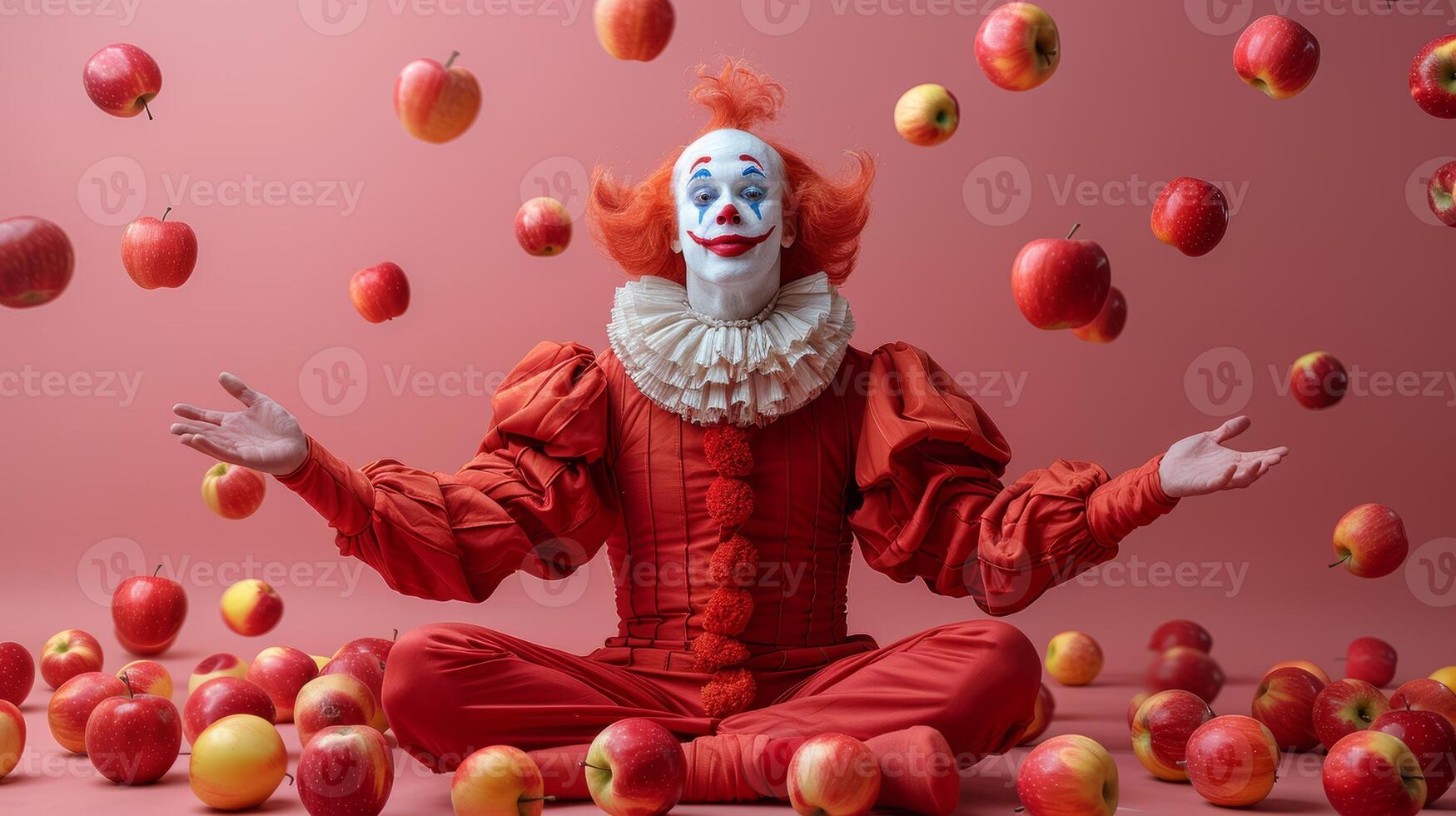 Colorful Clown Juggling Apples with a Joyful Expression photo