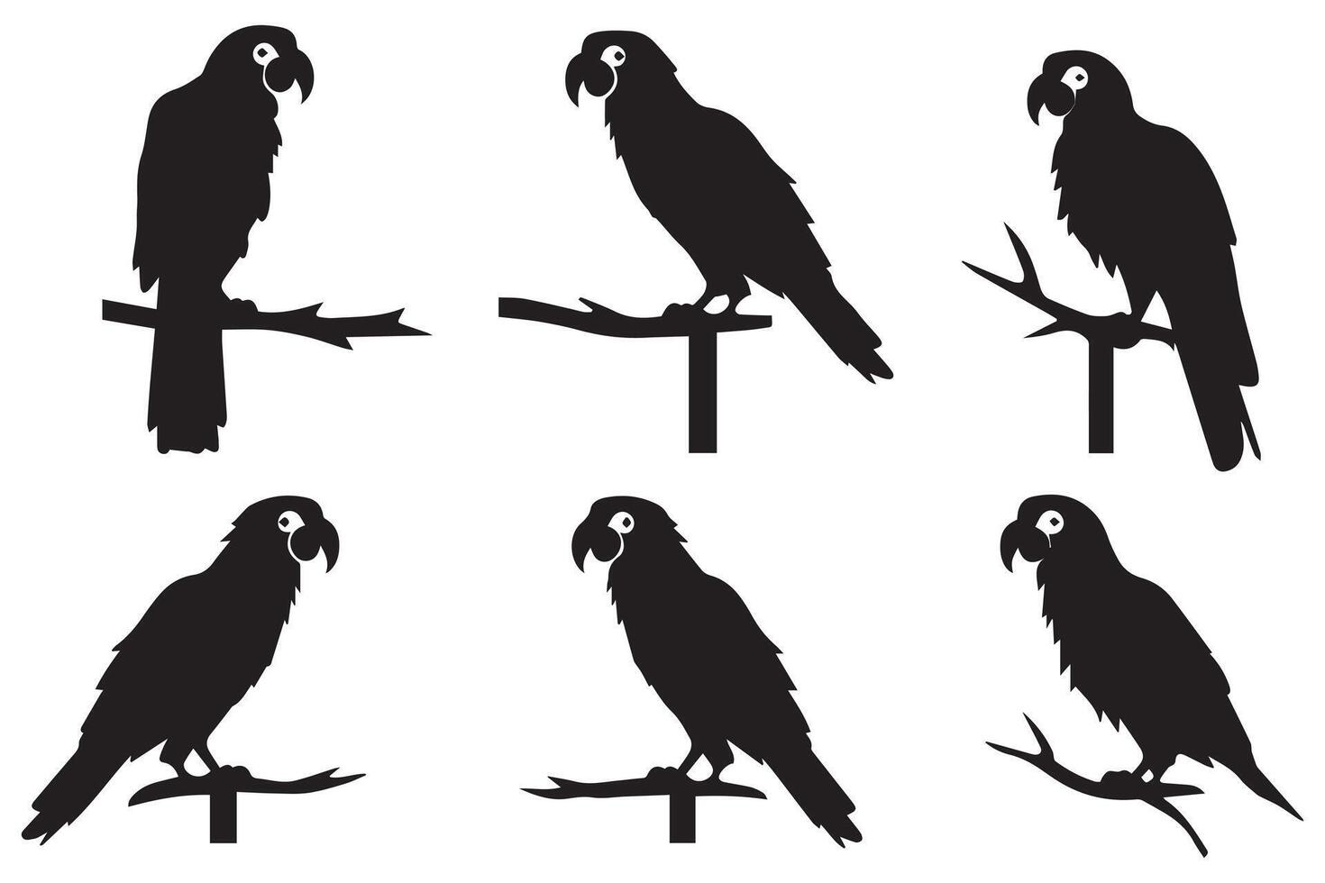 Black silhouette set of parrot on a white background vector
