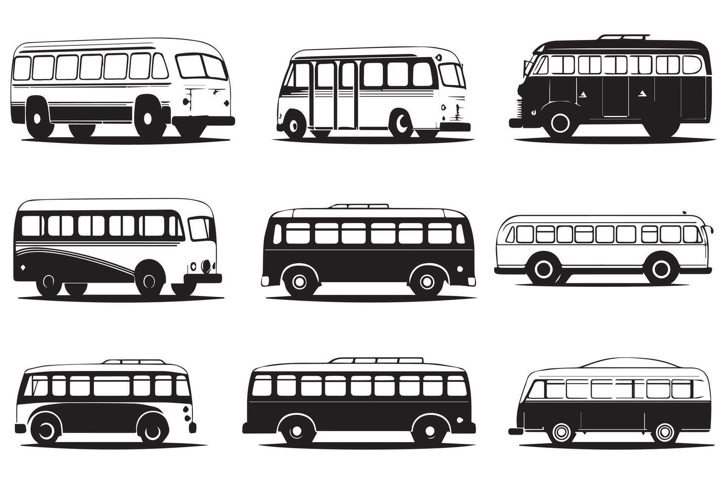 Set of bus black Silhouette vector