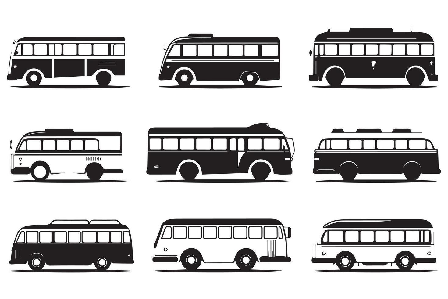 conjunto de autobús negro silueta vector