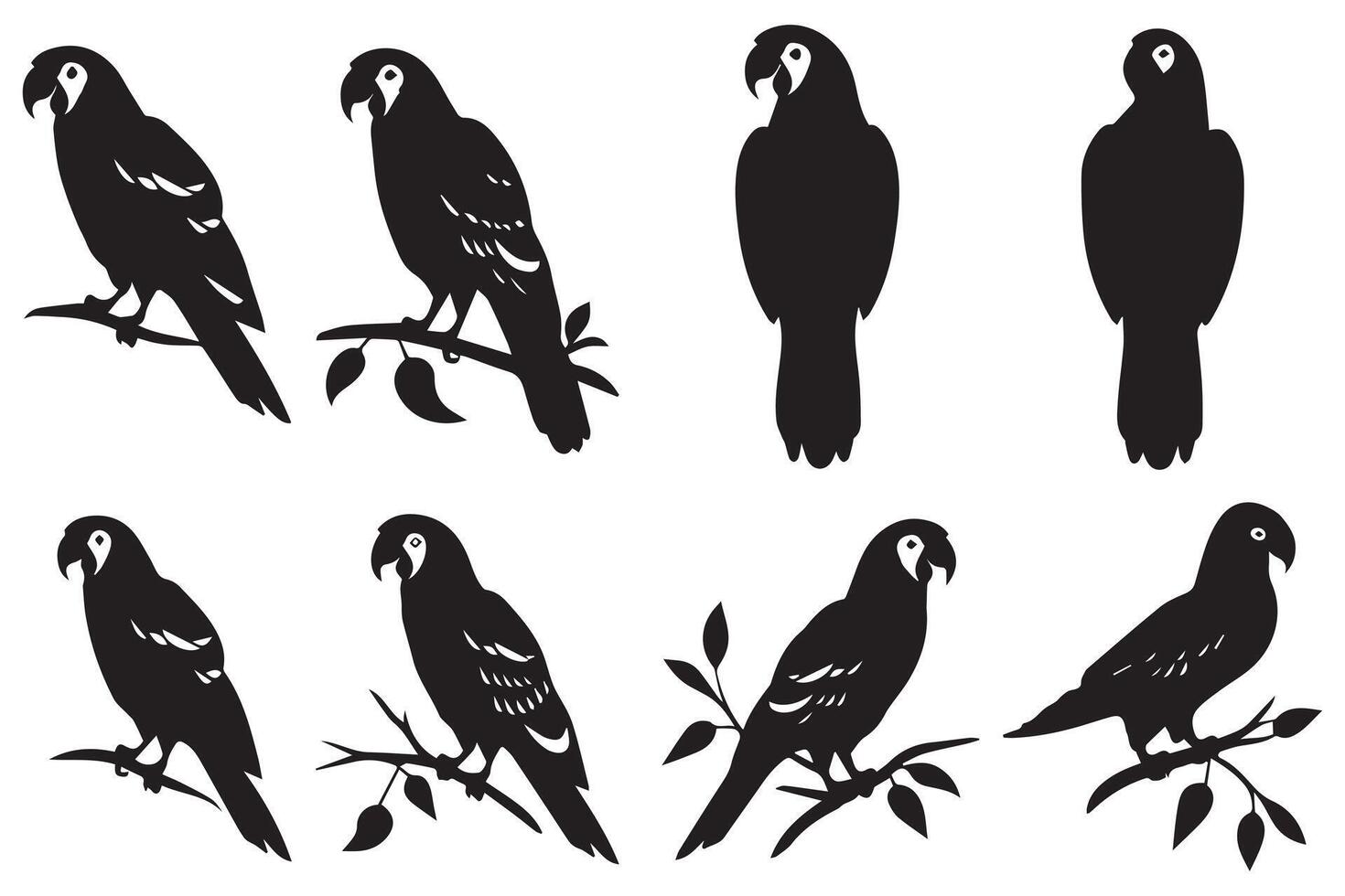set of parrot silhouettes vector