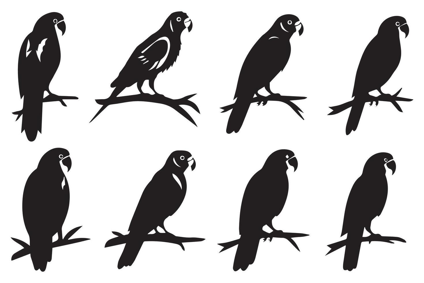 loro pájaro silueta negro vector