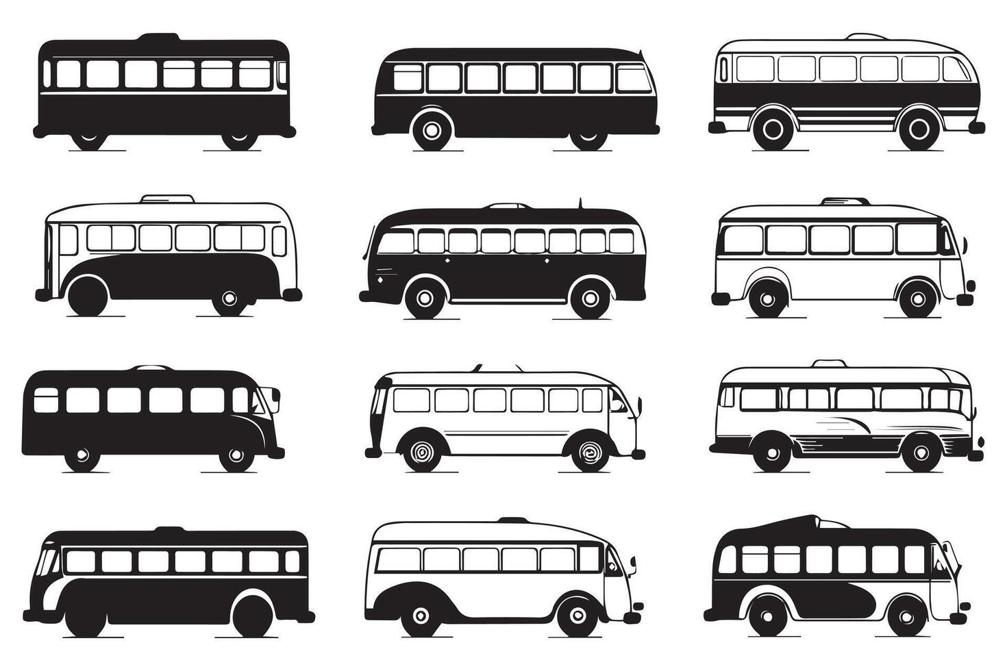 Set of bus black Silhouette vector