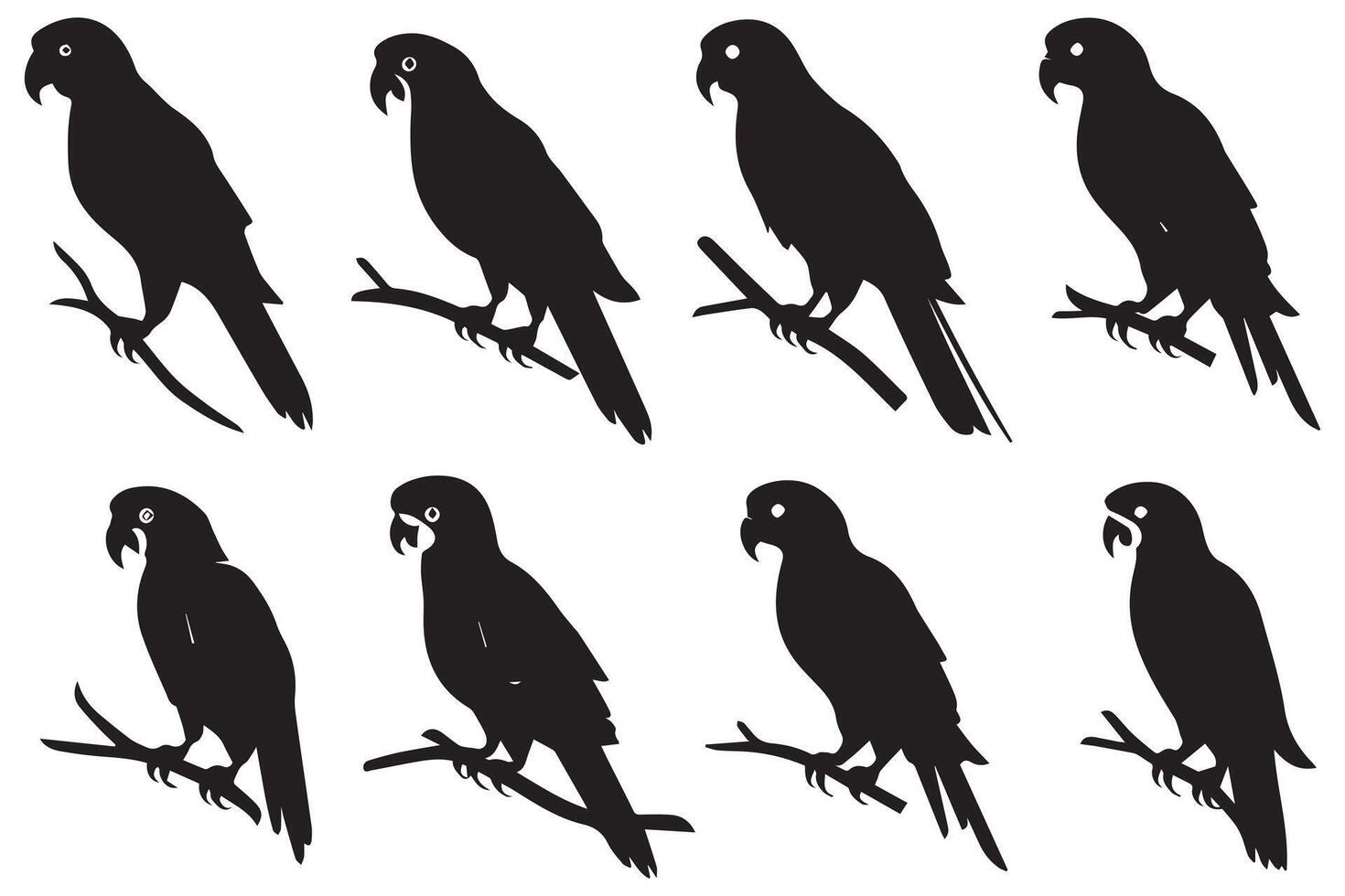 Black silhouette set of parrot on a white background vector