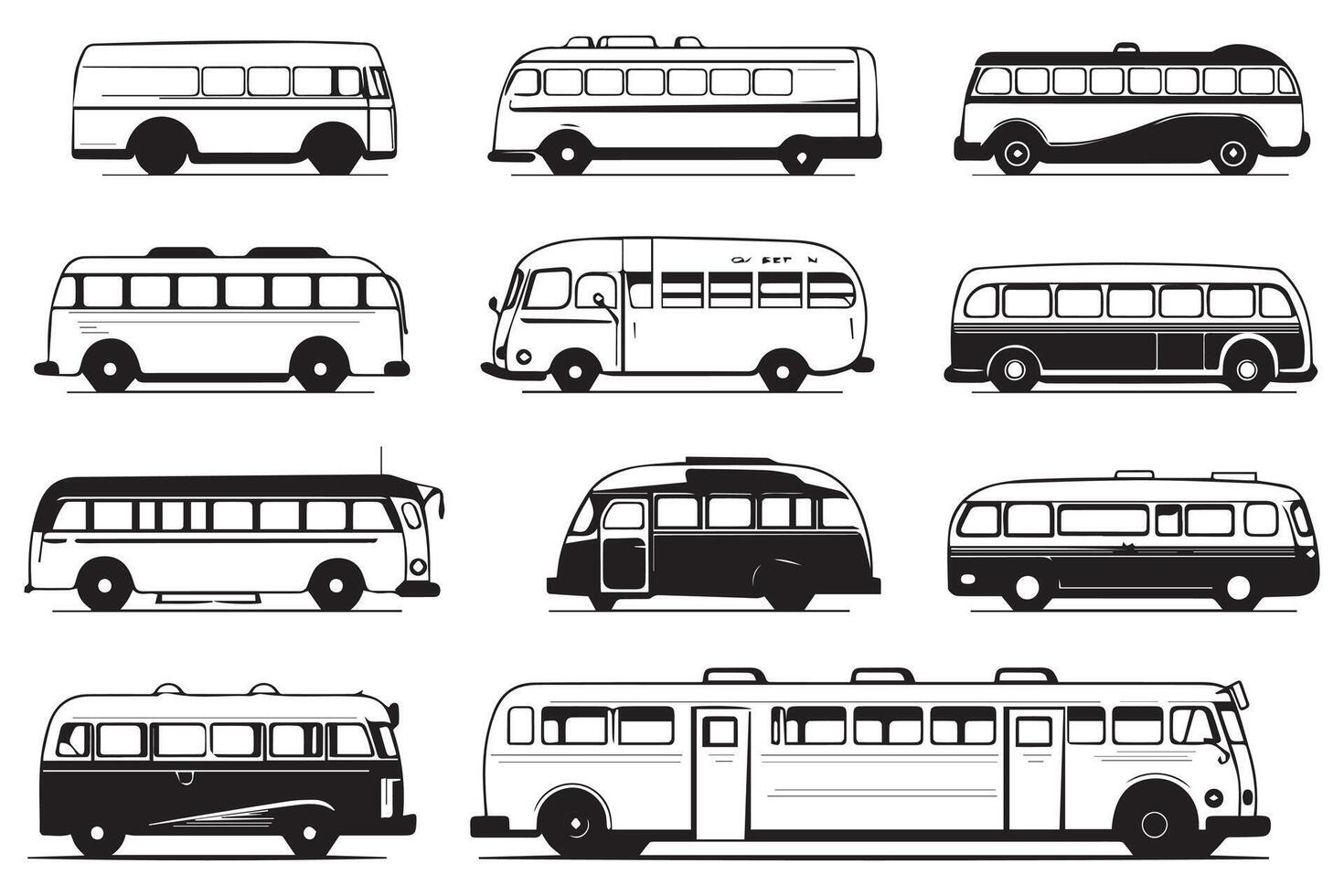 Set of bus black Silhouette vector