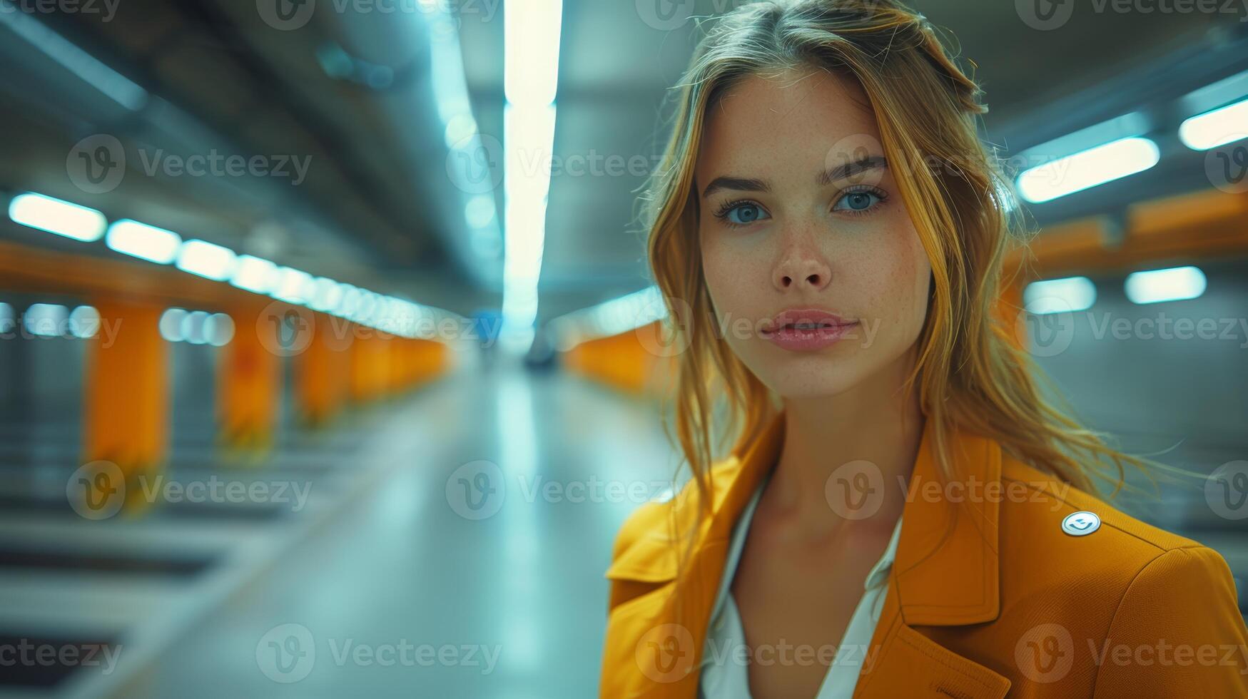 Young Business Woman in Parking Garage with Car Keys photo