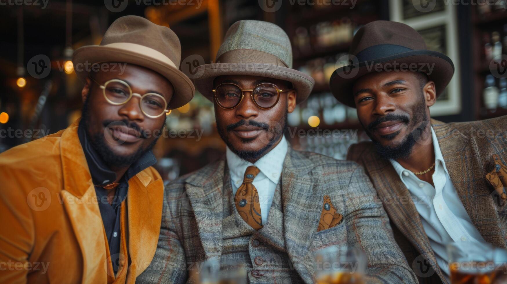 Elegant Retro Dressed Men in a Vintage Speakeasy Bar photo