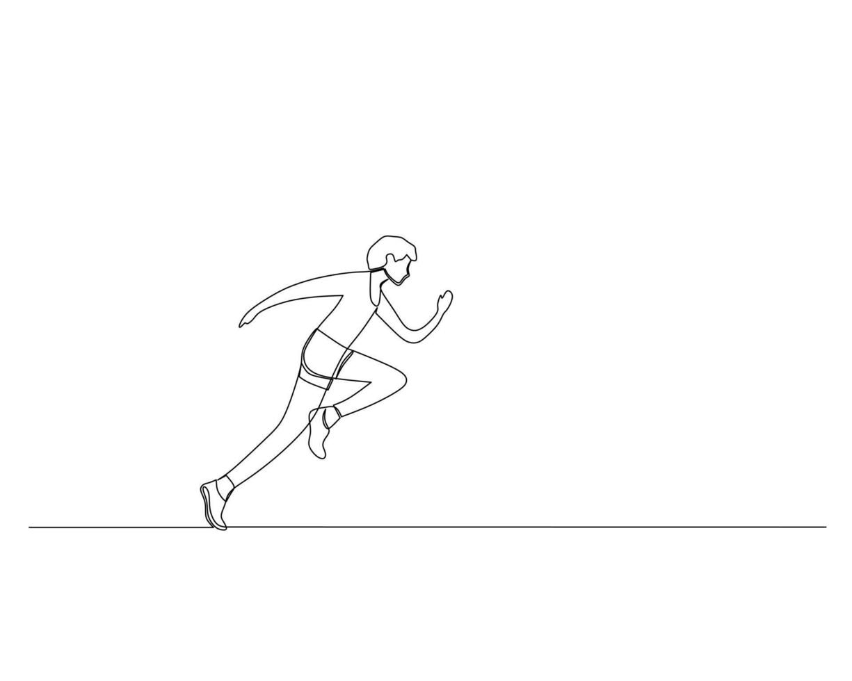 Continuous single line drawing of view from the side young energetic man is running. Healthy sport training concept. Design illustration vector