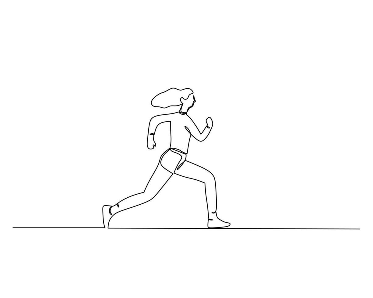 continuo soltero línea dibujo de lado ver de joven mujer son corriendo a hacer su cuerpos mas saludable. sano deporte formación concepto. diseño ilustración vector