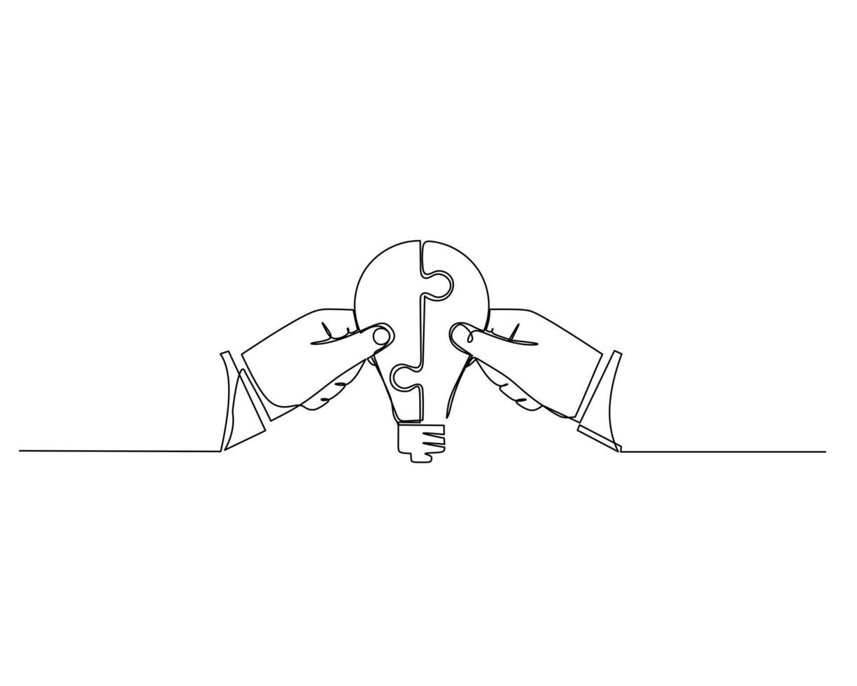 Continuous single one drawing two hands holding parts of the lamp. illustration design for business growth strategy concept. vector